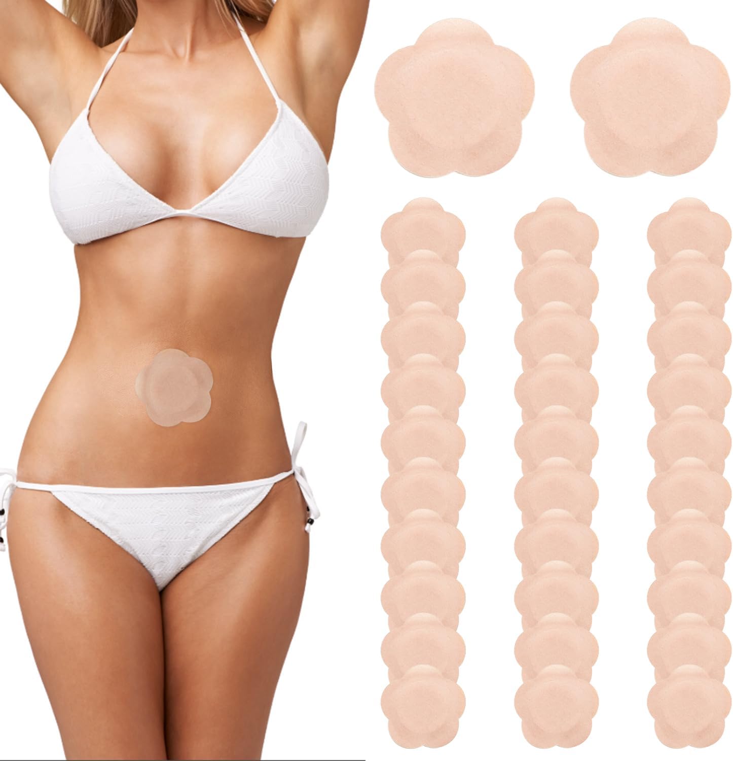 50 Pcs Castor Oil Patches Pack Wrap Self-Adhesive Disposable Organic Cotton Pads for Belly Button,No Wash, Organic Cotton, Anti-Seepage