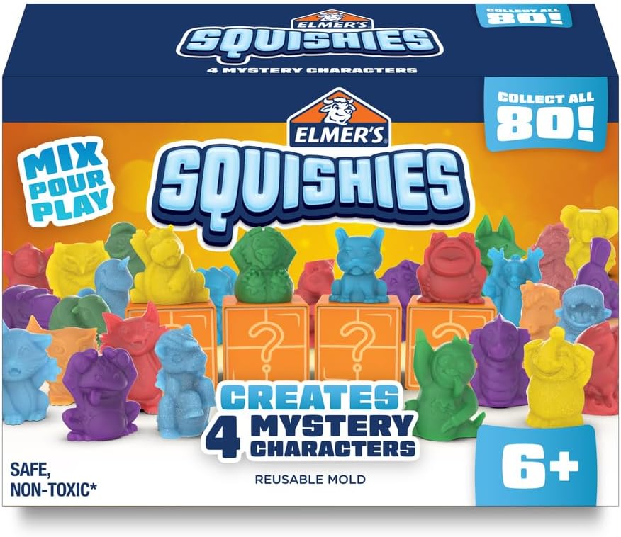 Squishies Kids’ DIY Activity Kit, Creates 4 Mystery Characters, 24 Piece Kit, for Ages 6 and Up, Perfect for Stress Relief and Sensory Play