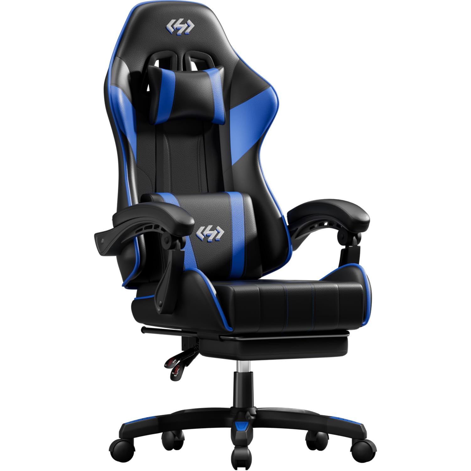 HLFURNIEU Sedia Gaming Ergonomica, Sedia Gamer con Poggiatesta e Poggiapiedi Telescopico, Poltrona Gaming con Supporto Lombare, Schienale Regolabile 90°-135°, Nero e Blu