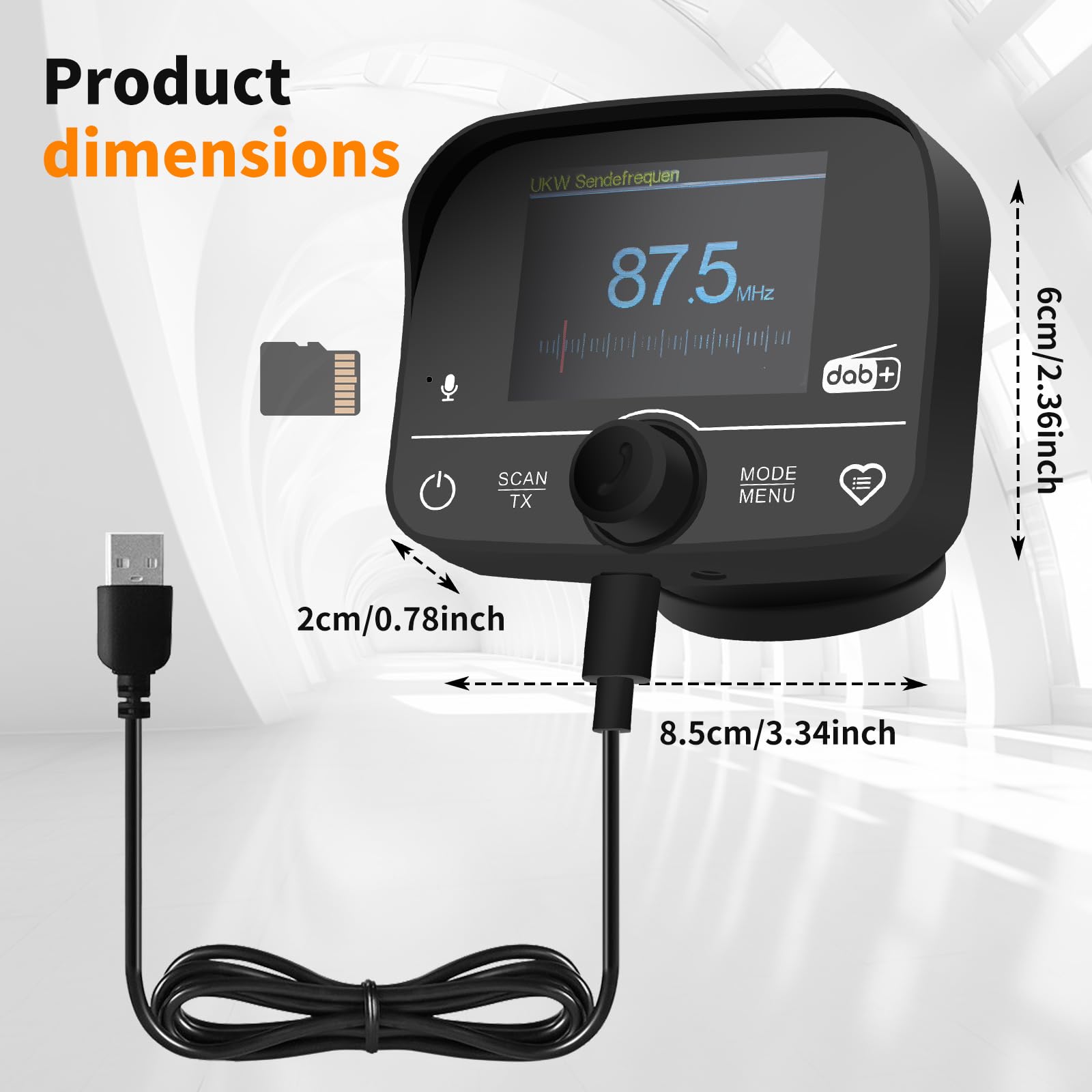 Adaptador Dab para Radio De Coche para Pantallas LCD De 2,4 Pulgadas, con Emisores FM Integrados, Bluetooth, Radiodifusión Digital Dab, Interfaz De Entrada/Salida Aux Y Reproductores De Tarjetas TF