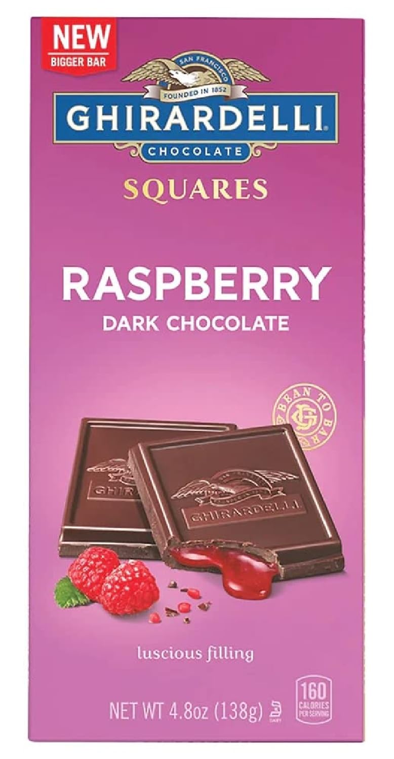 Ghirardellis Chocolate Squares Raspberry Rich Dark Chocolate Luscious Filling 138gm