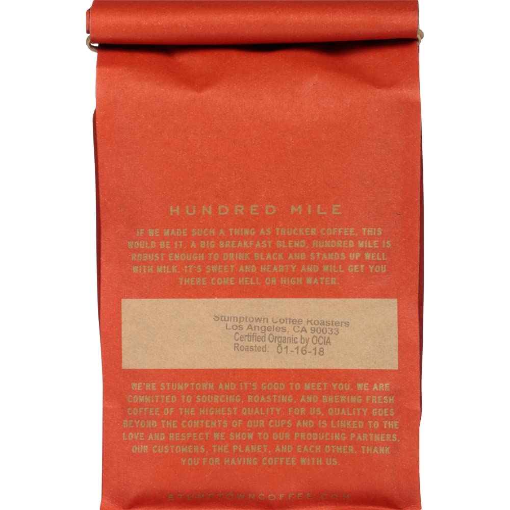 Stumptown Coffee Roasters, Medium Roast Organic Whole Bean Coffee - Hundred Mile 12 Ounce Bag with Flavor Notes of Jam and Toffee (Pack of 2)