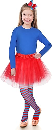 Miniatura 5 de Juego de 4 accesorios de disfraz de tutú de tul para niñas, camiseta de manga larga, falda tutú, medias a rayas, lazos para el cabello