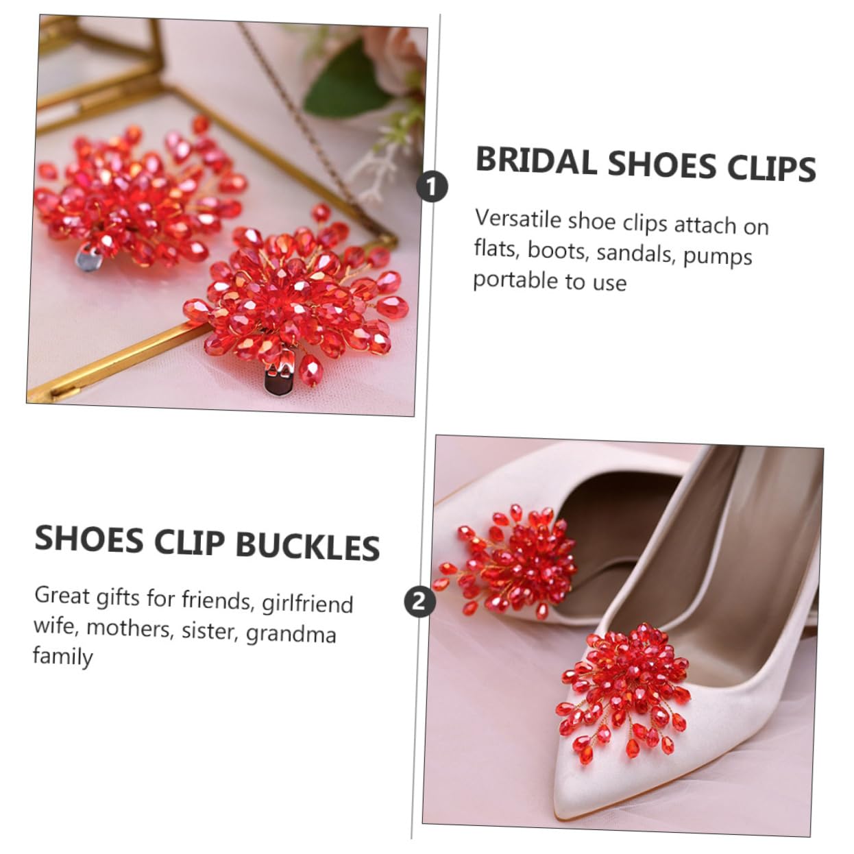 PACKOVE fermaglio per scarpe da sposa civili per la sposa scarpe sandali da donna clip per shoe clip arredamento fibbie decorative per cristallo rosso