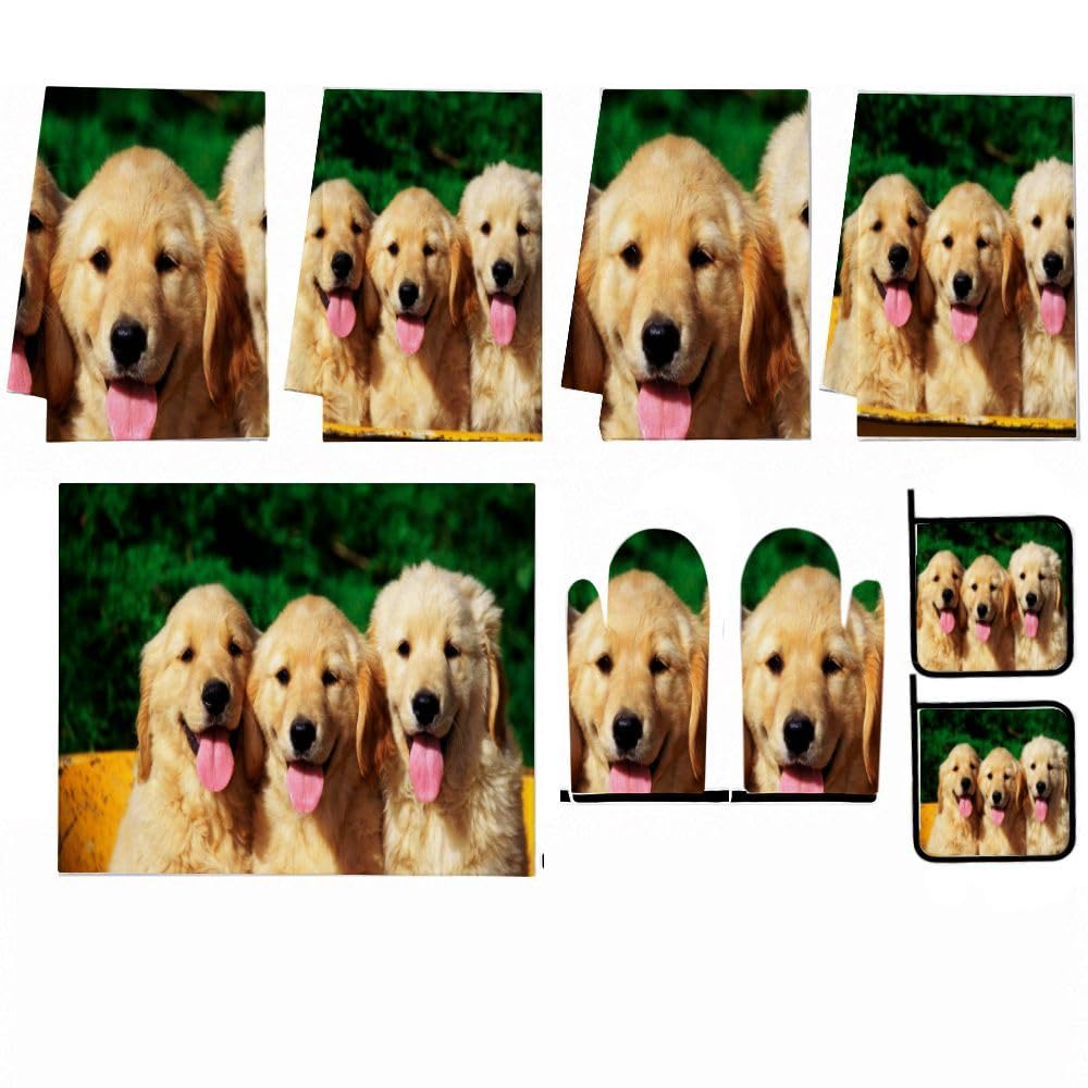 9PCS Happy Golden Puppies1 Cucina Decor e Accessori Set