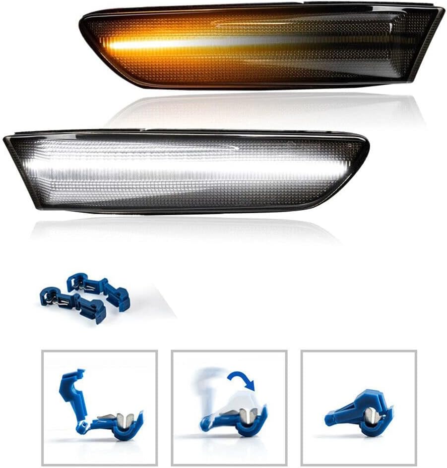 Sequential Side Marker Turn Signal Lights Compatible With 2003-2007 Infiniti G35 Coupe, 2002-2007 Nissan Skyline V35 Coupe [Switchback| White+Amber Light| Smoked]