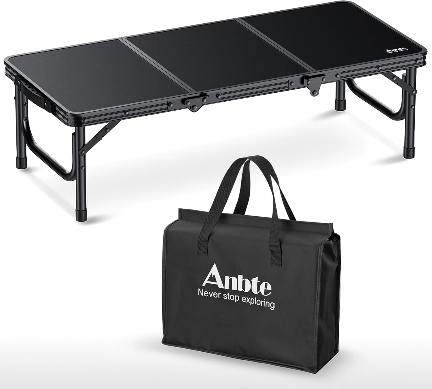 Anbte 3ft Low Profile Folding Picnic Table - Thick Aluminum Camping Table, 66lbs Stable, Portable 6.2lbs w/ Bag, 34.2x15.7in Black