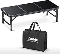 Anbte 3ft Low Profile Folding Picnic Table - Thick Aluminum Camping Table, 66lbs Stable, Portable 6.2lbs w/ Bag, 34.2x15.7in Black