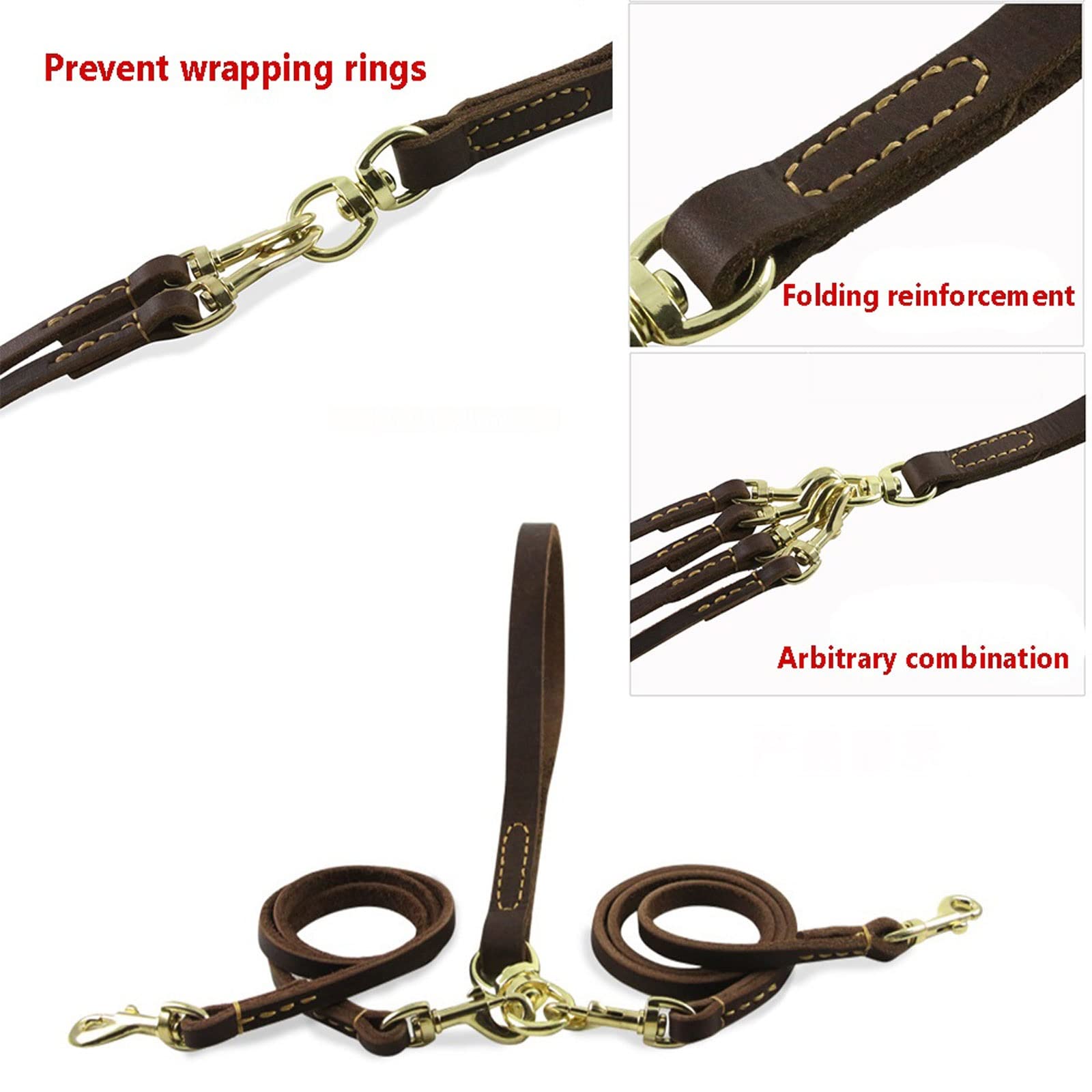 XIANGFAGS Laisse Chien Laisse for Chien Multifonction 2 Voies Double Deux laisses en Cuir for Animaux de Compagnie Amovible Anti-Torsion Marche et Dressage 2 Petits Chiens de Taille Moyenne