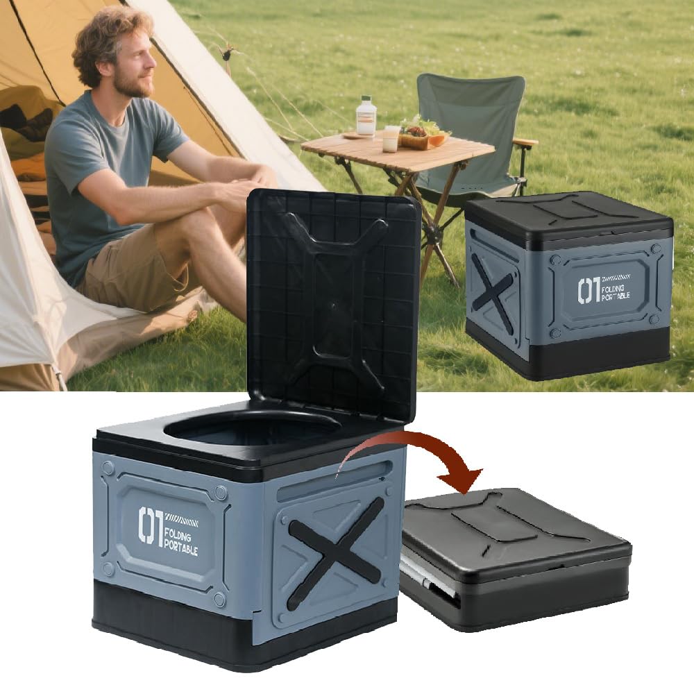 Inodoro portátil para adultos y niños, inodoro plegable de camping con tapa para coche, senderismo, camping, viajes, orinal portátil suave mejorado para niños, compacto e impermeable