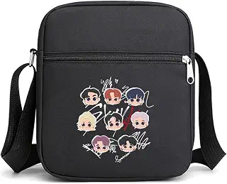 K-pop Merch Stray キッズ Merch クロスボディバッグ レディース メンズ クロスボディ パース ファスナーポケット付き ハンドバッグ ショルダーバッグ, ブラック