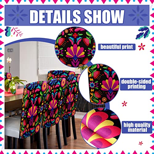 Set Of 6 Mexican Flowers Pattern Dining Chair Covers Farmhouse Mexican Floral Chair Slipcovers Colorful Linen Chair Back Cover Seat Protector For Home Restaurant Hotel Kitchen Party, 20 X 24 Inch #TOP3