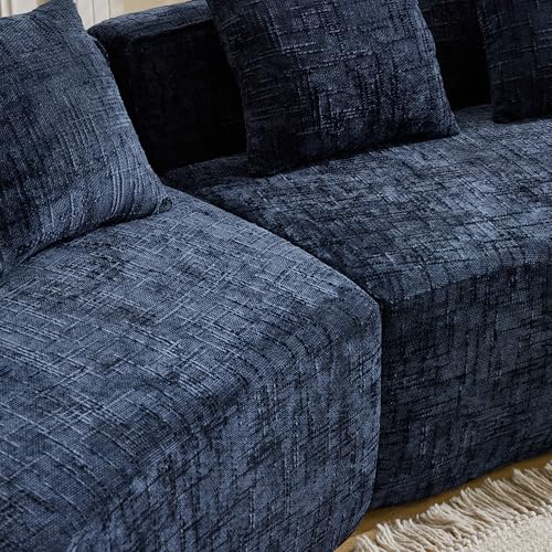 Image of 109-Inch Curved Boneless Modular Sofa Compressed 4-Seat Cloud Couch with 4 Pillows, Modern Curved Boneless Foam Sofa Floor Deep Seat Cloud Couch for Living Room Bedroom