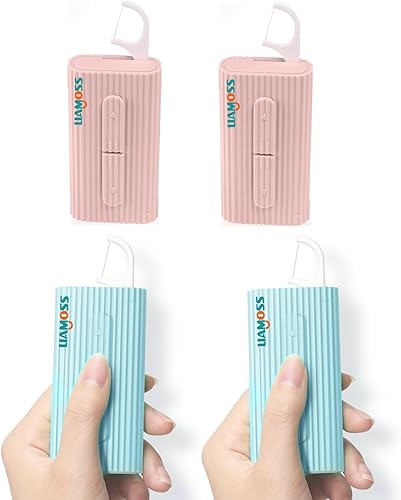 Dental Floss LIAMOSS - Dispensador de hilo dental, dispensador de hilo dental portátil, caja de 4 cajas (azul + rosa) palillos de dientes, tamaño