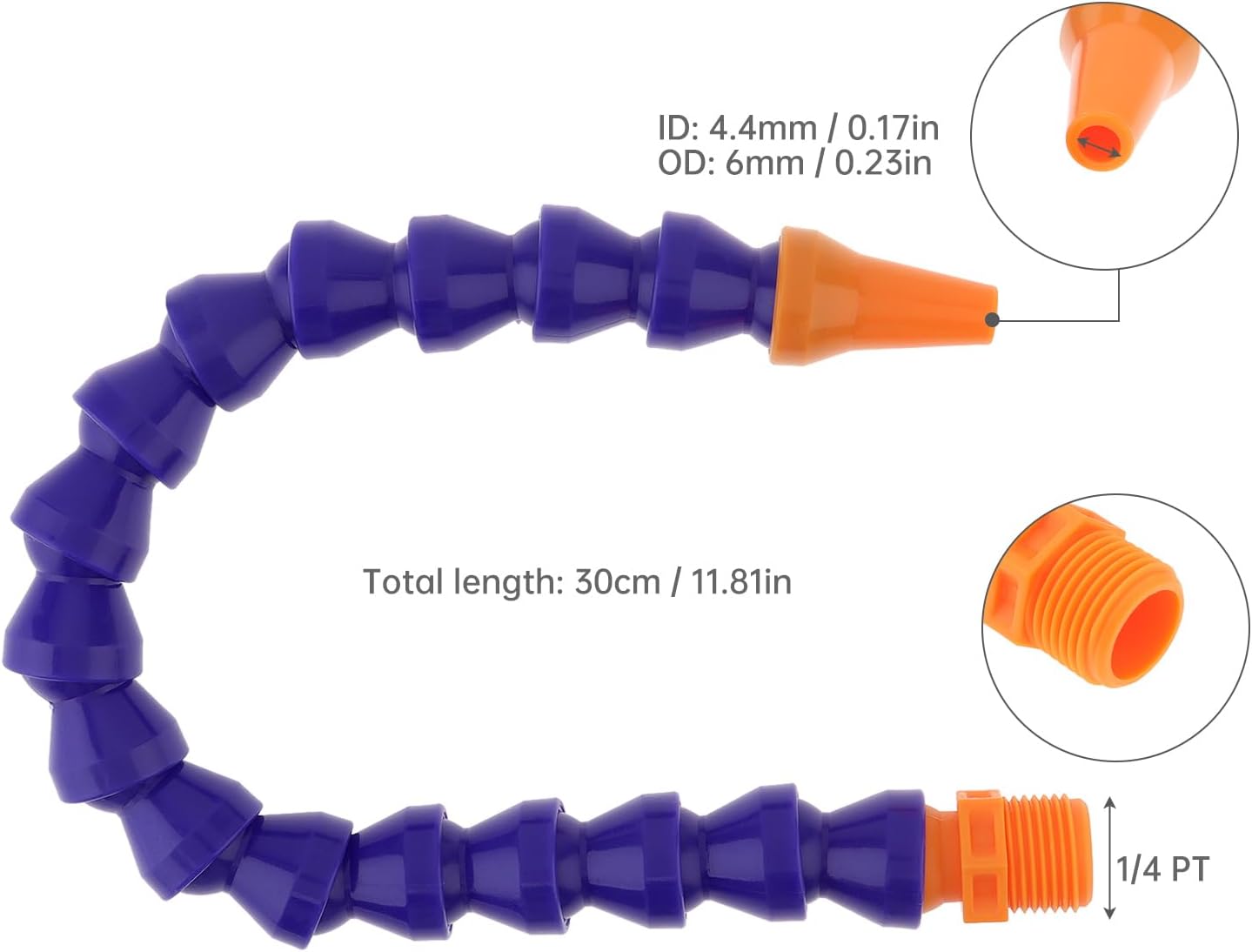 10 Pcs G1/4 Plastic Round Nozzle Flexible Coolant Pipe 300mm for CNC Machine, Water Oil Coolant Pipe Hose