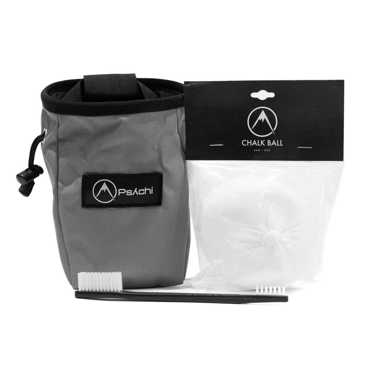 Psychi OG Waist Chalk Bag Starter Pack Bundle for Rock Climbing Bouldering Gym (Grey)