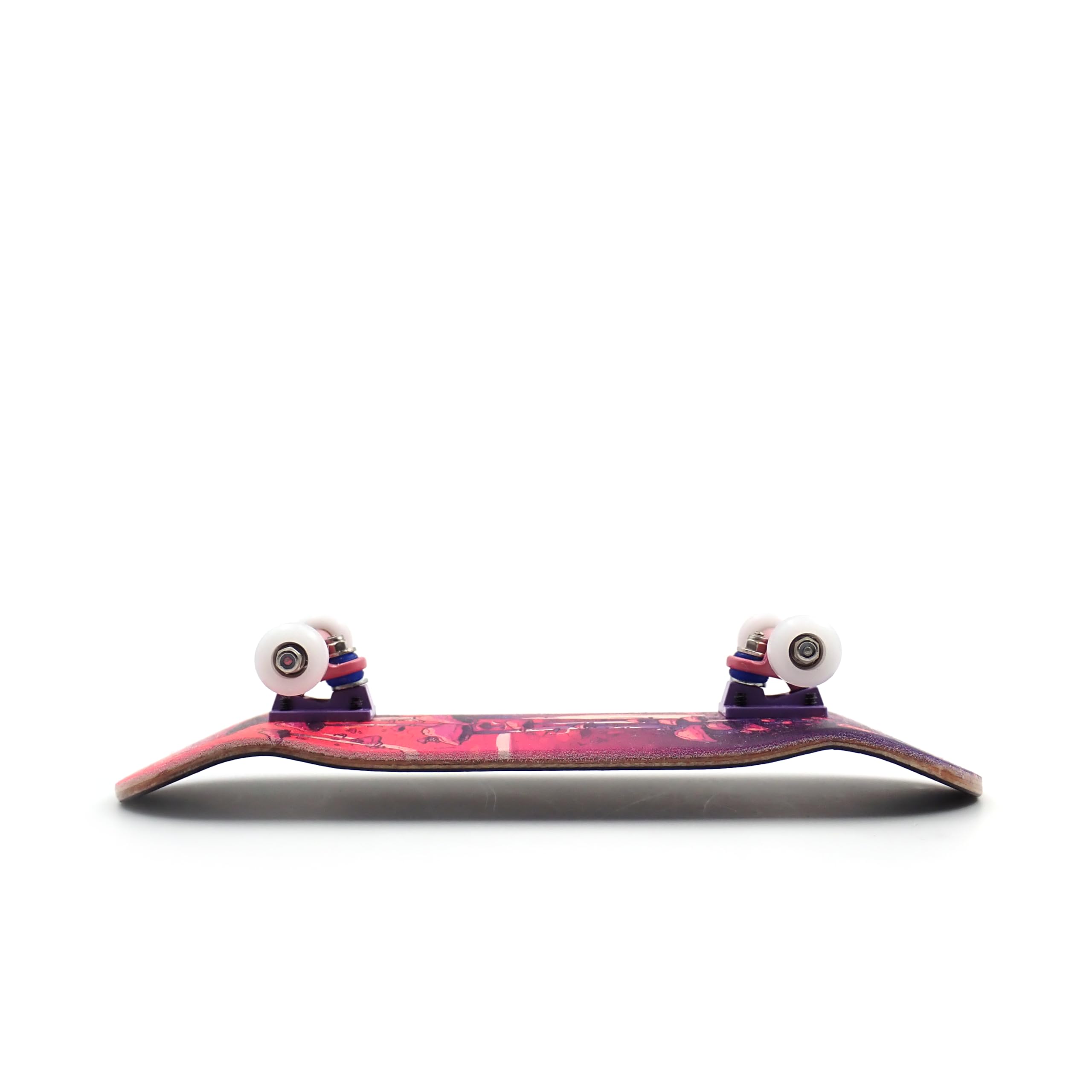 SPITBOARDS® 34 x 96 mm Wood Fingerboard Complete Set-Up, Pre Assembled, 5-Layers Wood, Pro Trucks with Lock Nuts, CNC Bearing Wheels, Real Wear Graphics, Lasered Foam Grip Tape, Pink Mushrooms