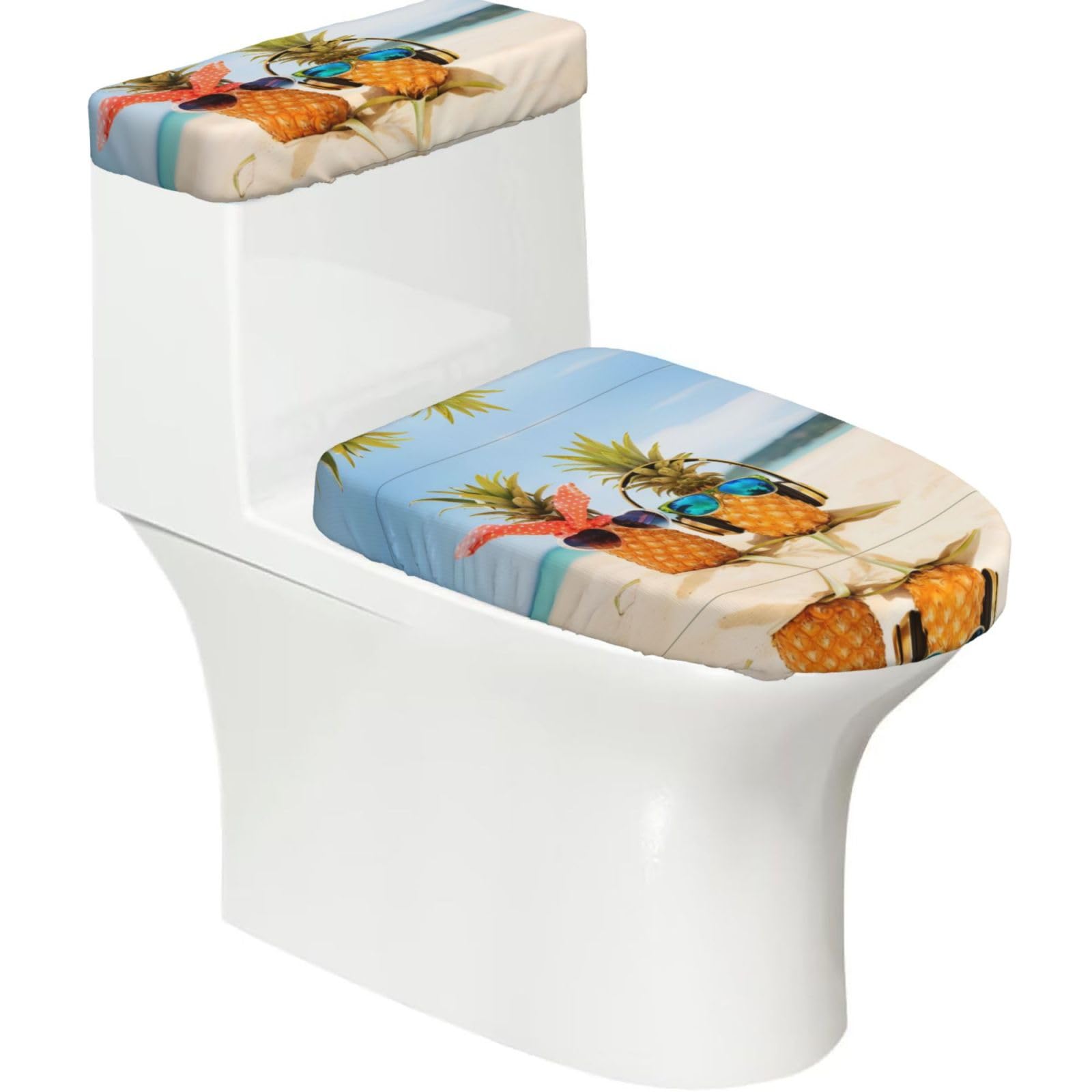 Mrowyc Black Beach Two Pineapples Sea Printed Toilet Seat Set - Set Of 2 - Universal Toilet Seat Cover - Housewarming Birthday Christmas Gift