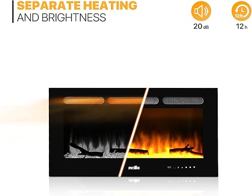 Miniatura 8 de mollie Chimenea eléctrica de 36 pulgadas montada en la pared y empotrada con control remoto, calentador de chimenea de pared de 1400 W con 8 colores