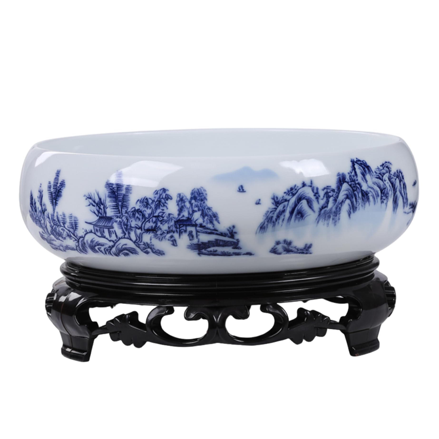 Pot de fleurs de lotus style chinois en céramique artisanale avec socle