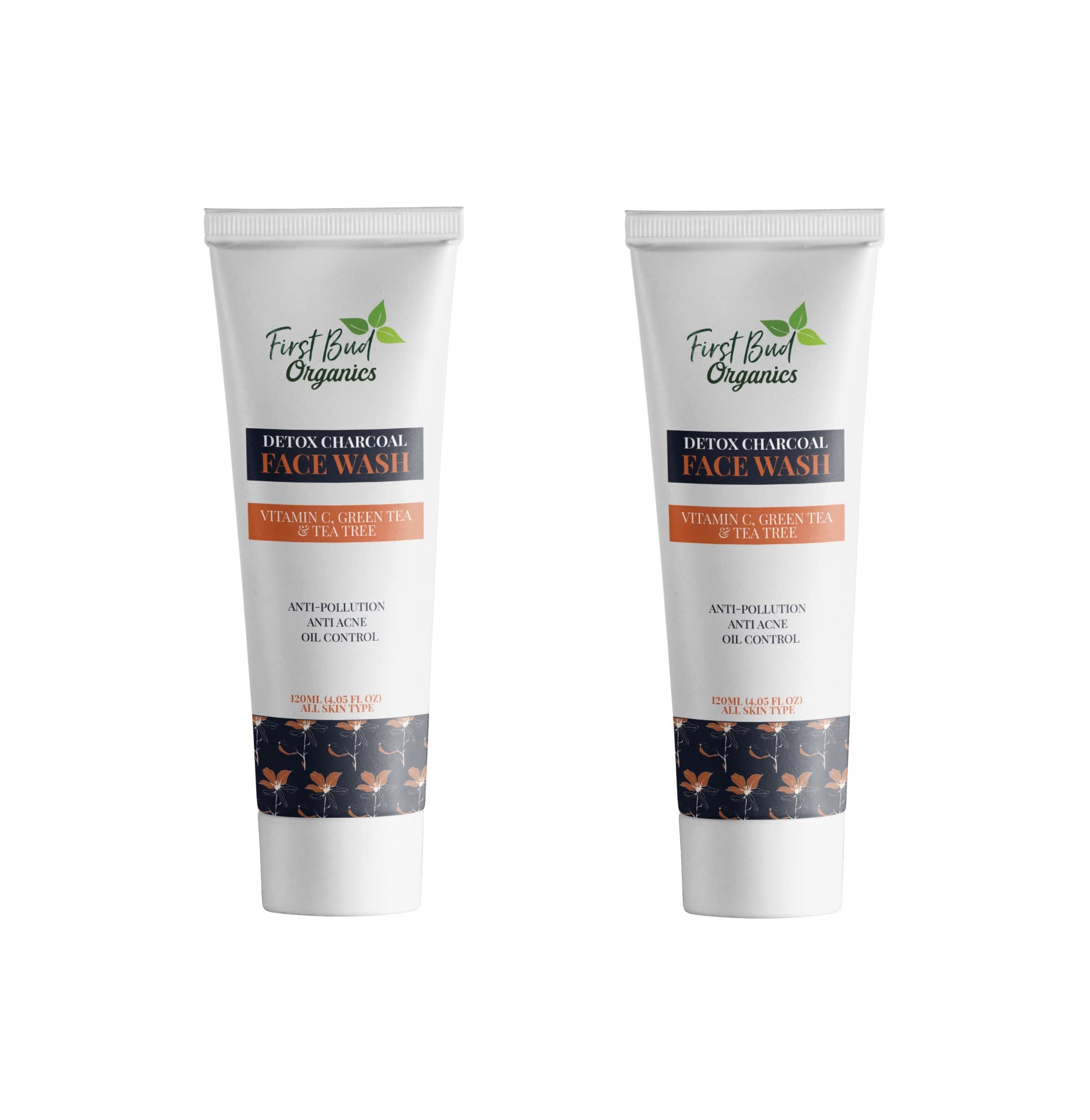 First Bud OrganicsDetox Activated Charcoal Face Wash, Vitamin C, Green Tea & Tea Tree, Anti Acne, Anti Pollution, Oil Control, Unisex, 120 ML X 2 (Pack of 2)