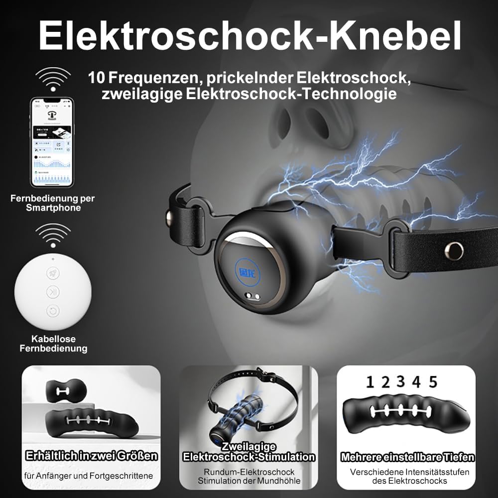 Neu BDSM Elektrische Stimulation Bondage Gag Ball Deepthroat Mehrstufiger Oralball Stieg Silikon Ball Gag App-Steuerung Mit 10 Elektro Schockmodi SM Sklaven Fetisch Knebel Foltergerät Extrem (L)