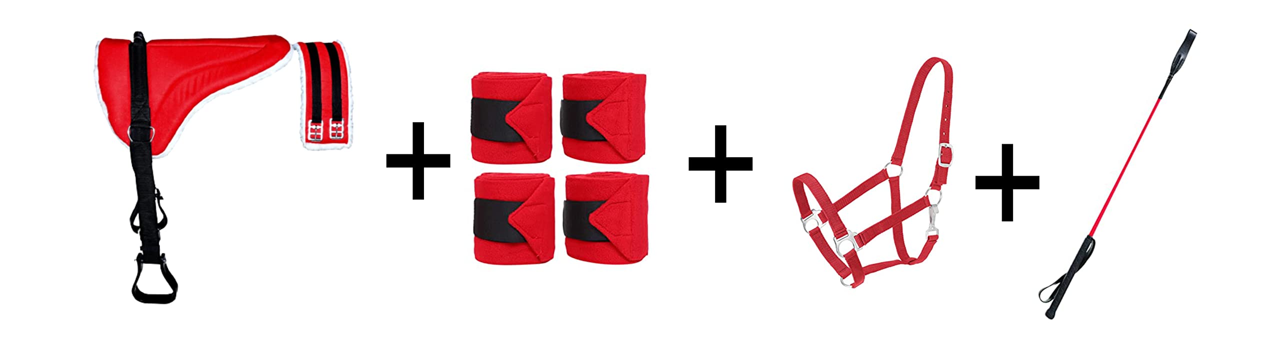 COMBO PACK of HORSE SADDLE BLUE +BLUE HALTER + BLUE WHIP + BLUE BANDAGE (RED)