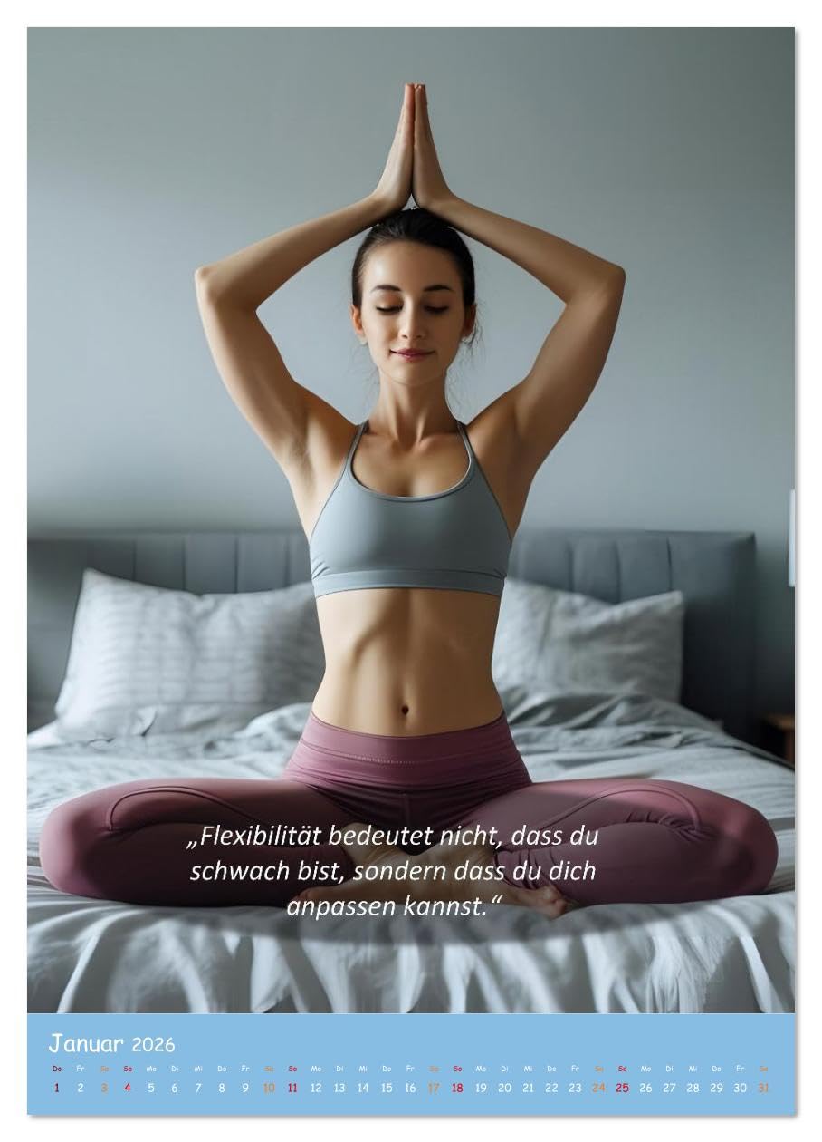 Yoga im Bett (hochwertiger Premium Wandkalender 2026 DIN A2 hoch), Kunstdruck in Hochglanz: Entspannt durch das Jahr - mit dem Yoga-im-Bett-Kalender. (CALVENDO Gesundheit)