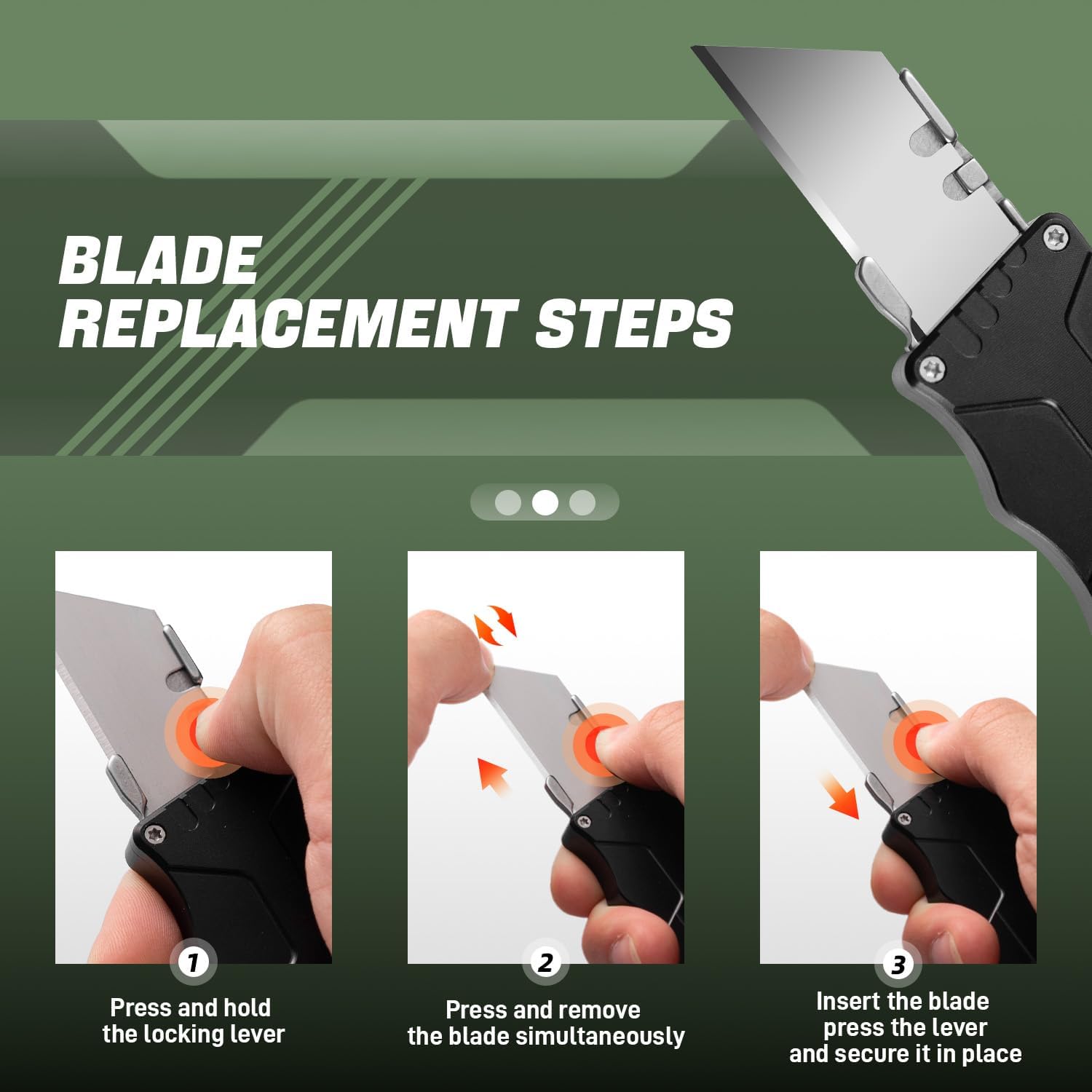 XXOK Automatic utility Knife EDC Auto Box Cutters Retractable Heavy Duty Cardboard Cutter Replaceable Blade Pocket Knife With Clip With 20pcs Spare Blades Black