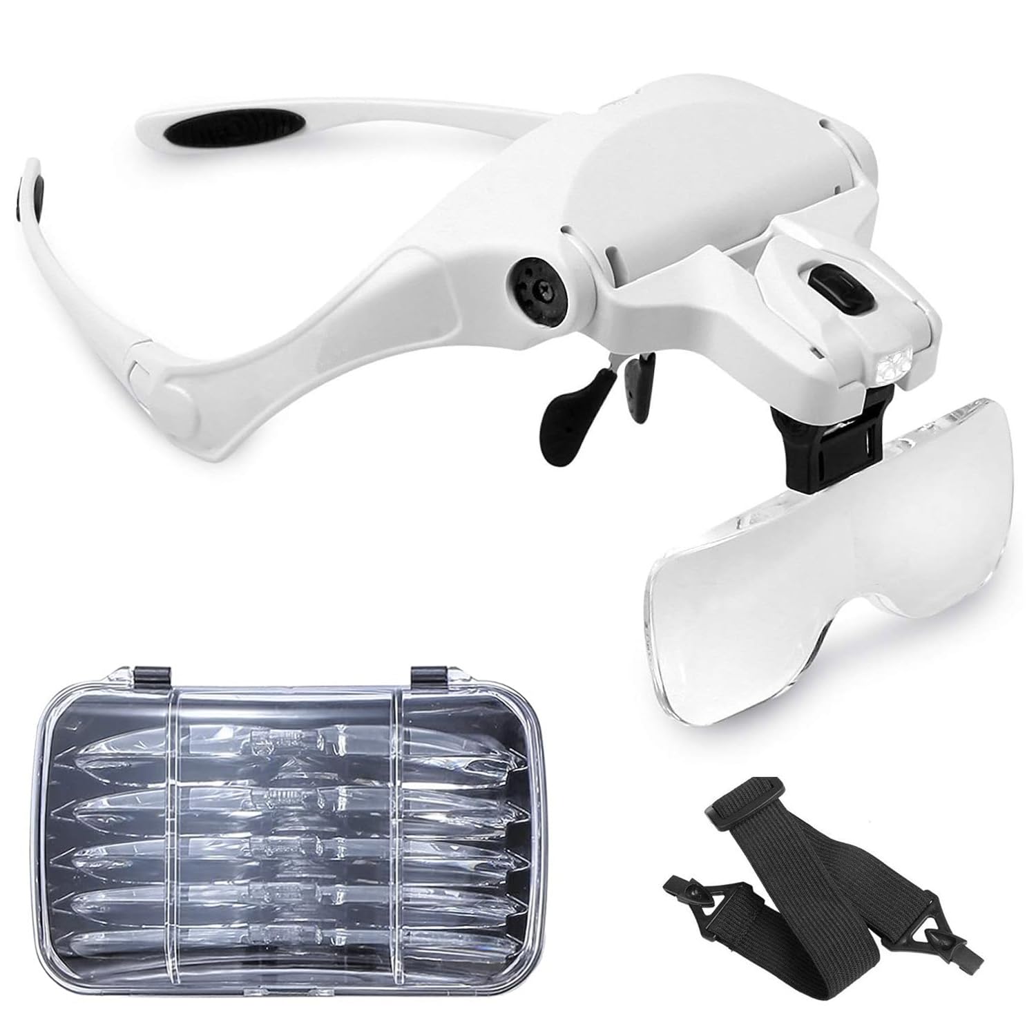 Headband Magnifier Glasses with Led Light, for Handsfree Reading, Jeweler Craft, Watch Repair Hobby, 5 Lenses 1.0X 1.5X 2.0X 2.5X 3.5X