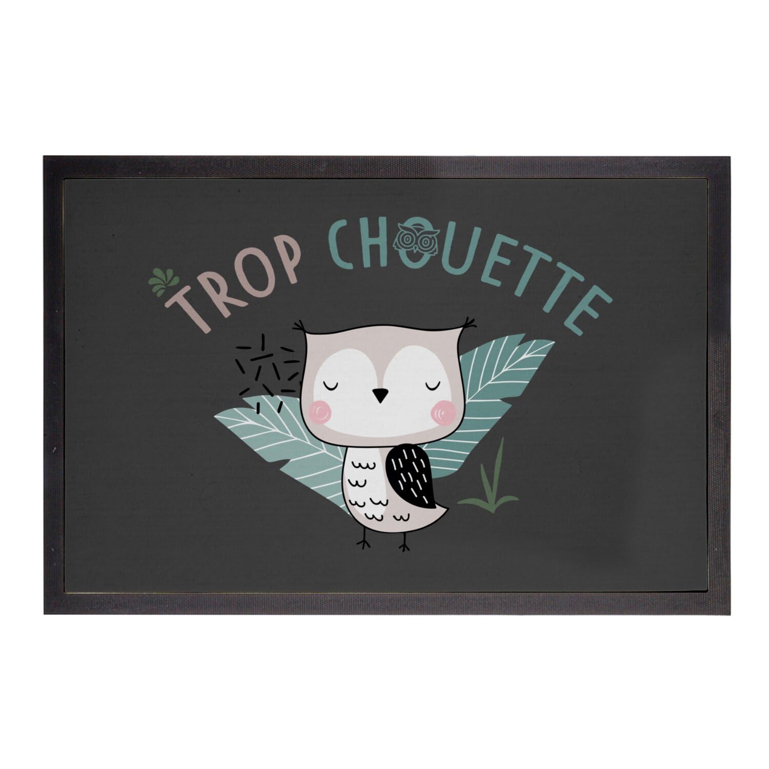 Paillasson noir propre anti saleté 60x40 motif chouette mignon