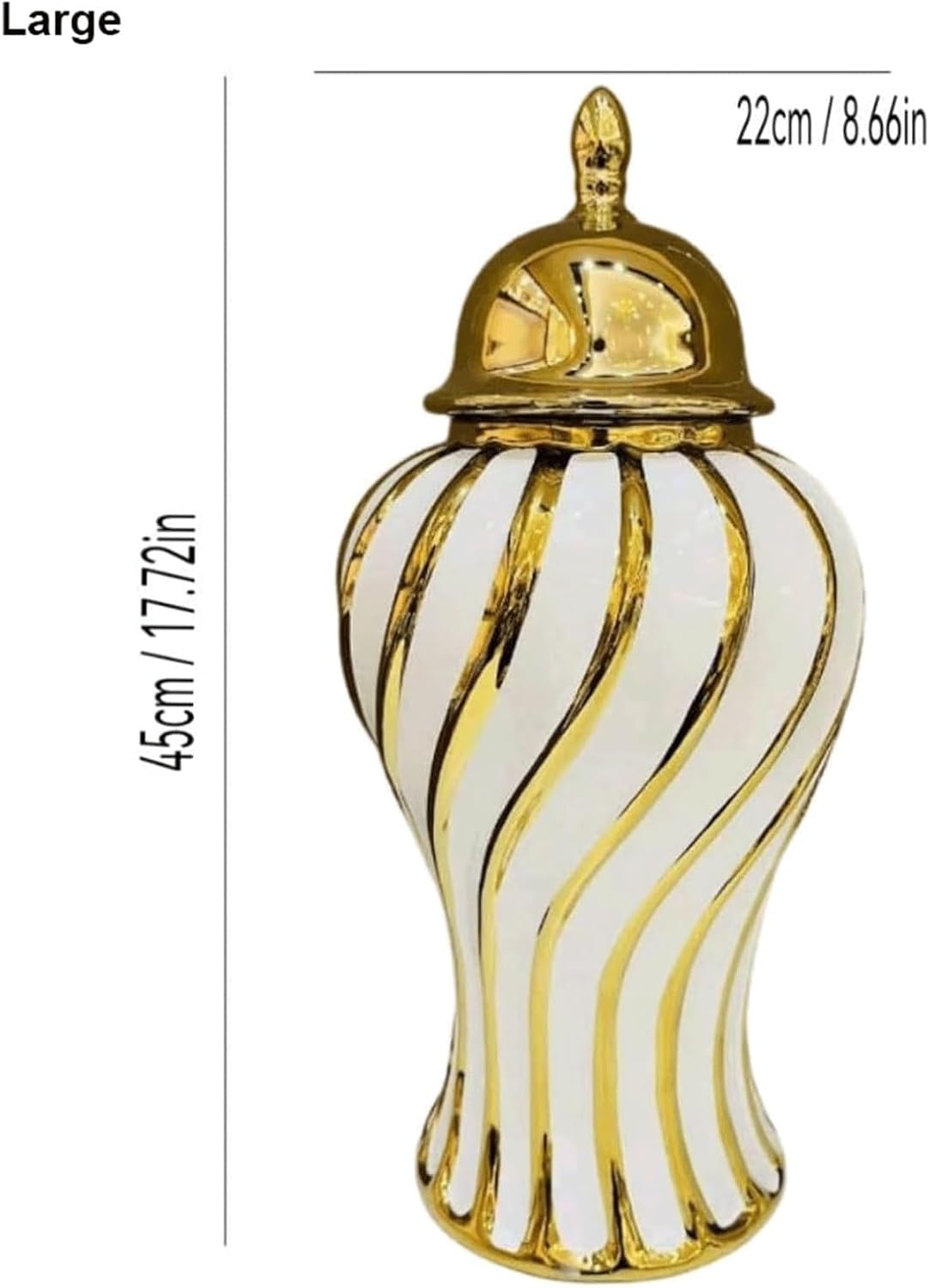 Ceramic Ginger Jar with Lid White and Gold Luxury Modern Ribbing Decorative Vase Table Center Storage Jar for Kitchen Temple Jar(22x45cm)