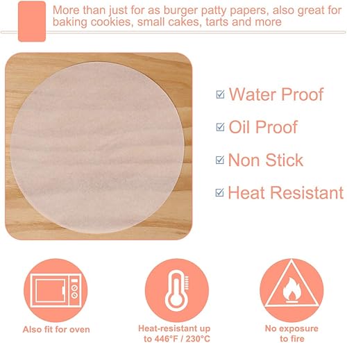 Miniatura 5 de Rondas de papel para hamburguesa para prensa de hamburguesas de 44.5 pulgadas, 200 piezas de 4.5 pulgadas, hojas de papel de hamburguesa para