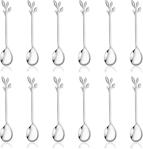 IFeico Mini cucharas de café, cucharas de té de acero inoxidable de grado alimenticio, cucharas de postre de hoja plateada de 4.7 pulgadas para el