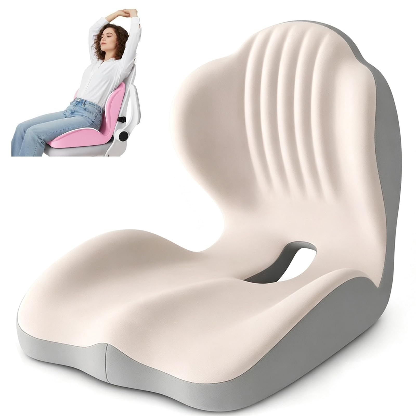 Sohodoo Ergonomic Lumbar & Seat Support Cushion, Memory Foam Seat Cushion with Lumbar Support Pillow,Memory Foam Coccyx Cushion for Tailbone Pain, Back Pain, Sciatica and Hemorrhoid Relief