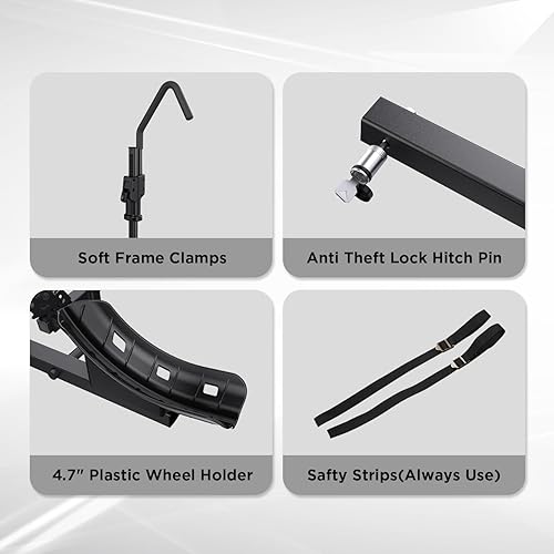 Miniatura 8 de TANX Portabicicletas para bicicletas eléctricas, soporte de bicicleta de neumático grueso para enganche de remolque de 2 bicicletas, plataforma