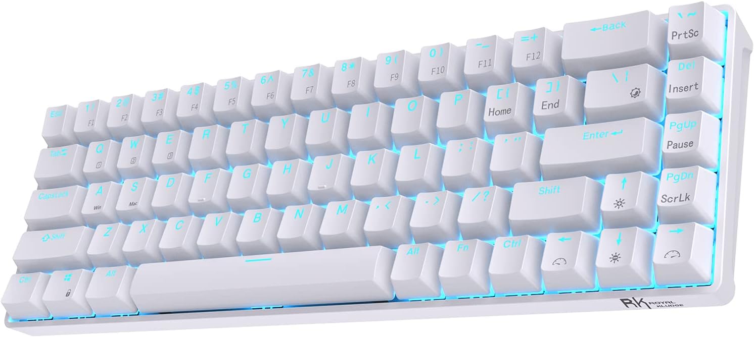 RK ROYAL KLUDGE RK68 Hot-Swappable Mechanical Keyboard, Keys Compact Bluetooth Gaming Keyboard with Stand-Alone Arrow/Control Keys, Tactile Brown Switch,White