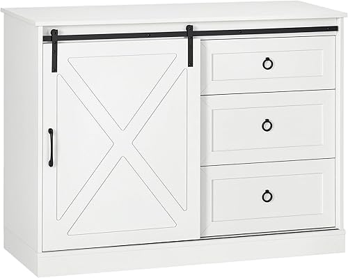 Miniatura 1 de HOMCOM Gabinete de barra de café de granja aparador de cocina gabinete de buffet con puerta corrediza de granero y 3 cajones de almacenamiento para