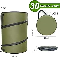 Vista 2 de 2-Pack 30 Gallon Collapsible Pop-Up Trash Can for Camping, RV - Waste Yard Bag for Gardening Lawn/Leaf - 30 Gallon Each Bag, Green