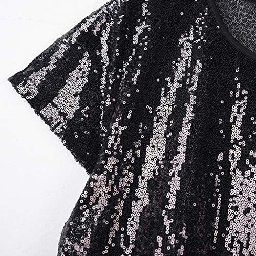 Maglia Donna Con Paillettes Scollo A V - Maniche Corte, Tunica Morbida Per Festa E Tempo Libero