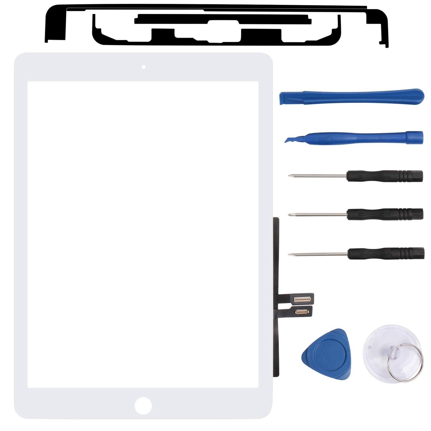 Li-Sun Touch Screen Digitizer Replacement Parts Glass Assembly for 2018 iPad 9.7" (A1893 A1954), Front Glass Replacement with Repair Tool Kit + Adhesive (White, Without Home Button)