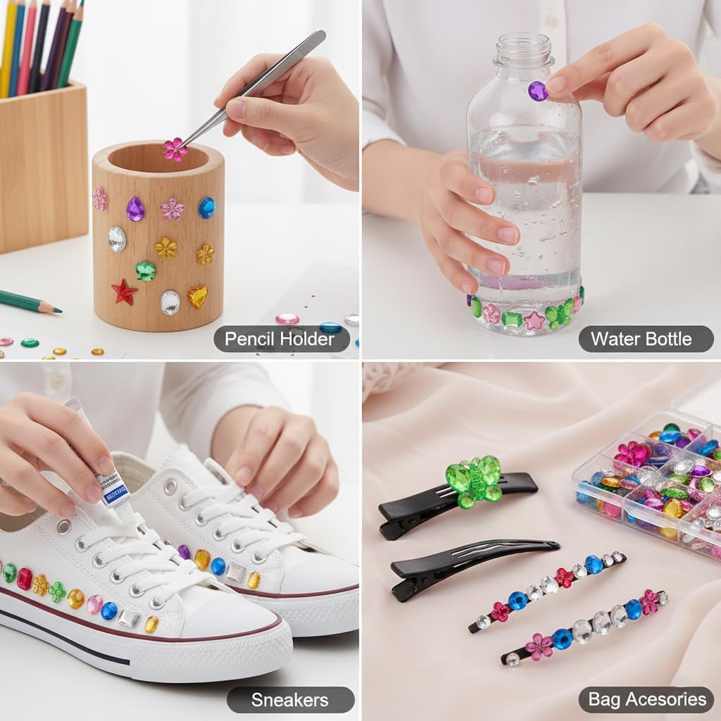 400 Pcs Mini Acrylic Gems for Crafts, Mixed Shapes Flatback Rhinestones, Colorful Faux Jewels for Vase Fillers, Wedding Table Scatter, Costume Accessories, and DIY Art Projects (Assorted Colors)