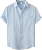 Short Sleeve Shirts Men's Shirt Summer Loose Cotton Blend Solid Button Fake Pocket Short Sleeve Shirt Tops