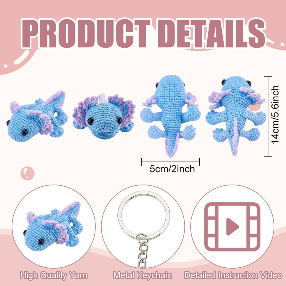 ACRNIGHEET Crochet Kit for Beginners 8 Pcs Axolotl Keychain Crochet Kit Kinitting Kits for Beginners Adults Amigurumi Keychain Crafts for Bag Ornament with Step-by-Step Video Tutorials