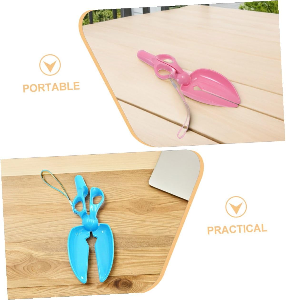 ARTIBETTER Portable Pet Poop Picker Scissor Style Pooper Scooper Clip, Lightweight Plastic Litter Shovel for Yard Walks and Dog Waste Cleaning, 2pcs Set (Pink + Blue) image 3