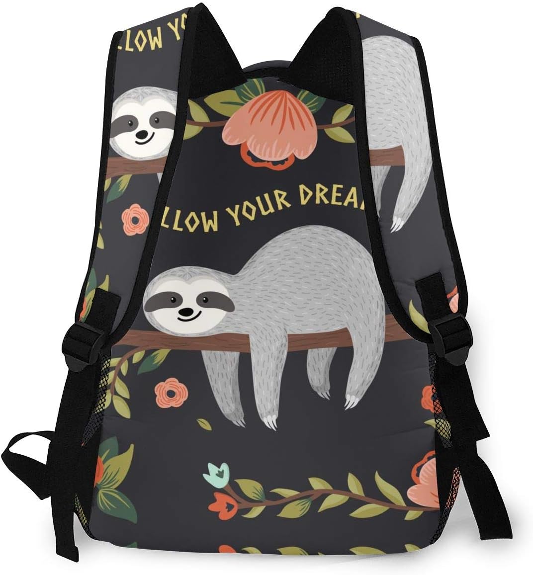 New Arrivals Cute Baby Sloth On Tree Backpack Follow Your Dreams Pink Flower Floral Laptop Backpack Boys Girls Travel Bag Camping Bag and Hiking Daypack