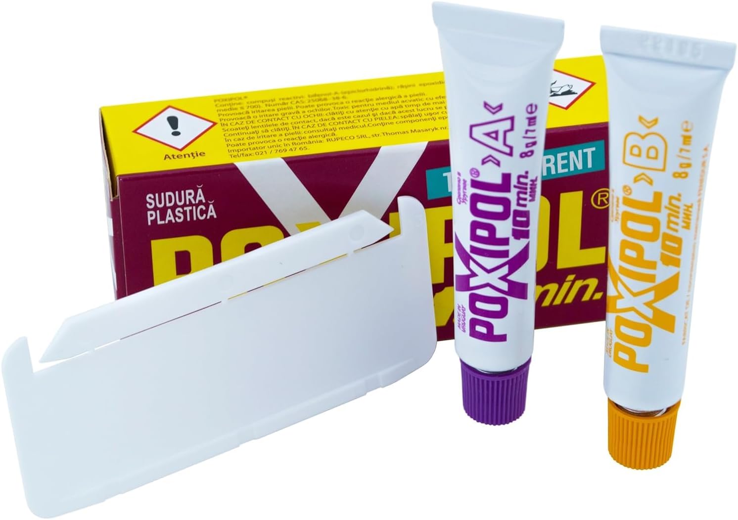 POXIPOL 10 Min Transparent. Extremely Powerful Plastic Welding. After Full Cure Can be Sanded, Drilled, Tapped, Machined, Filed or Painted. 16 GR /14 ML