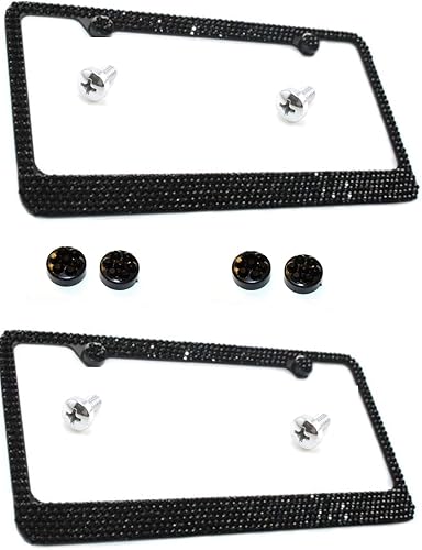 APSG Bling - Juego de 2 marcos de matrícula cristal negro en acero inoxidable