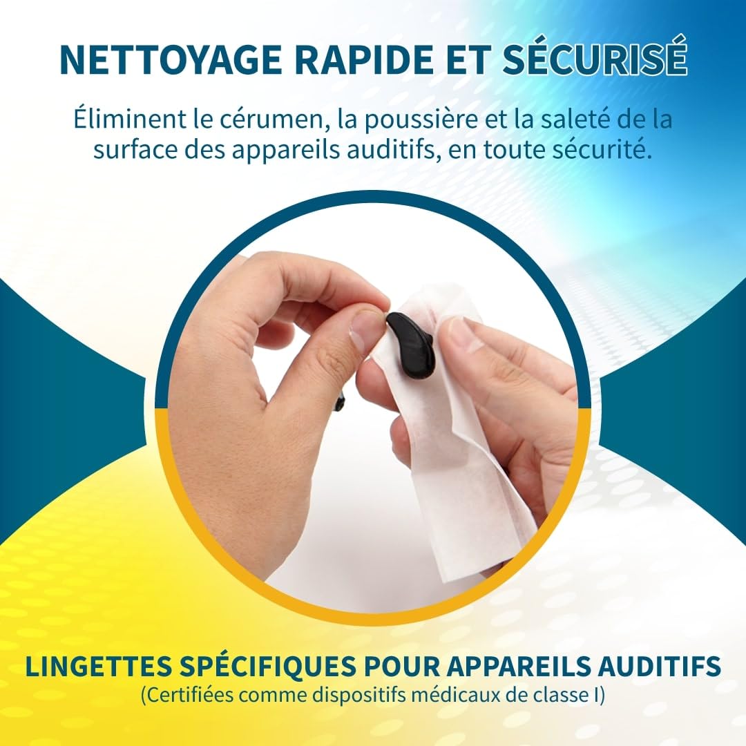 Salvettes nettoyantes pour appareils auditifs en boîte (180) – Lingettes pour le nettoyage quotidien et l’entretien des surfaces externes