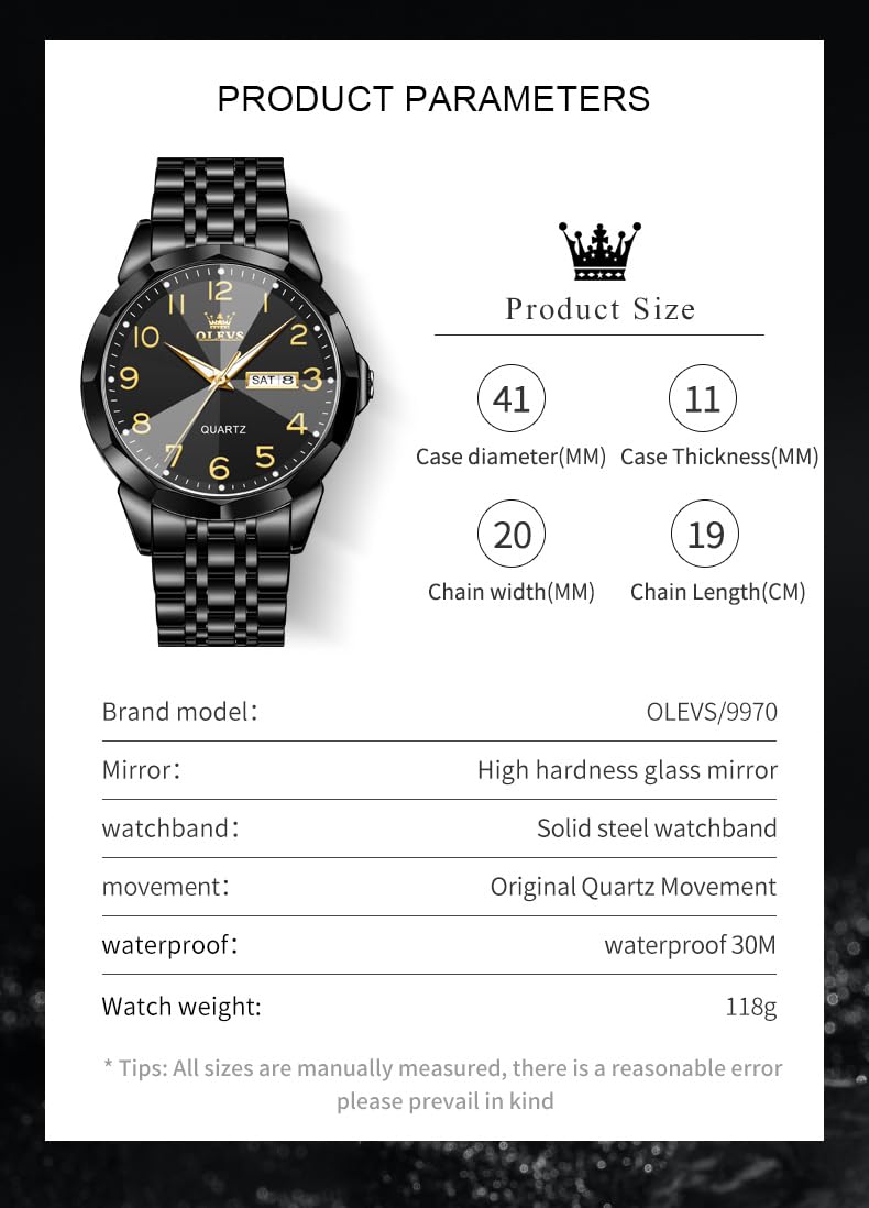 OLEVS Montre Homme Quartz Index Diamants Acier Inoxydable Étanche Lumineuse Date Cadeau Luxe